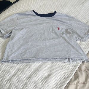 U.S. Polo Assn. Light Blue & Navy Striped Short Sleeve Cropped Tee